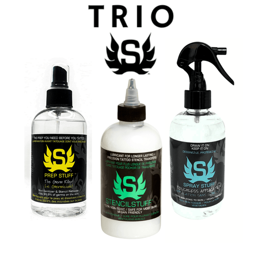 Trio Stencil (prep, stuff, spray) - Lucifer Tattoo Supply